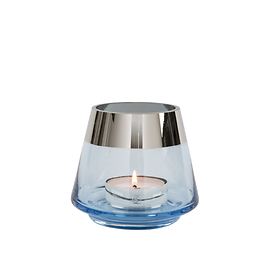 Glas Teelichthalter/Windlicht 'Jona' hellblau H 9 x D 11 cm