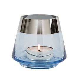 Glas Teelichthalter/Windlicht 'Jona' hellblau H 13 x D 15 cm