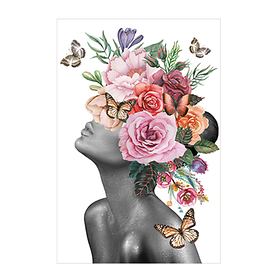 Bild Schnheit mit Blumen mit Schmetterlingen
