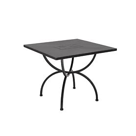 Quadratischer Tisch mit schwarzer Metall-Tischplatte